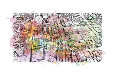 Campina Grande, Brezilya 'da bir şehirdir. Vektörde elle çizilmiş resim ile suluboya sıçraması.