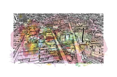 Campina Grande, Brezilya 'da bir şehirdir. Vektörde elle çizilmiş resim ile suluboya sıçraması.