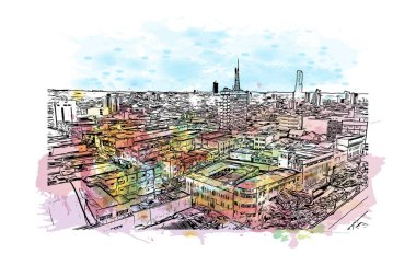 Campina Grande, Brezilya 'da bir şehirdir. Vektörde elle çizilmiş resim ile suluboya sıçraması.