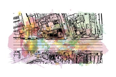 Campina Grande, Brezilya 'da bir şehirdir. Vektörde elle çizilmiş resim ile suluboya sıçraması.