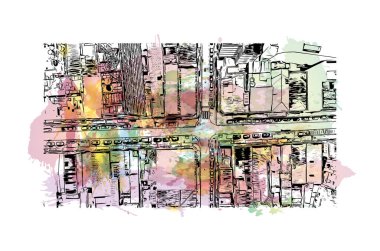 Campina Grande, Brezilya 'da bir şehirdir. Vektörde elle çizilmiş resim ile suluboya sıçraması.