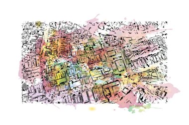 Campinas, Brezilya 'nın güneydoğusunda yer alan bir şehirdir. Vektörde elle çizilmiş resim ile suluboya sıçraması.