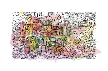 Campinas, Brezilya 'nın güneydoğusunda yer alan bir şehirdir. Vektörde elle çizilmiş resim ile suluboya sıçraması.