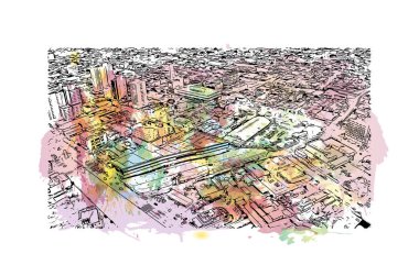 Campo Grande Brezilya 'nın batısında yer alan bir şehirdir. Vektörde elle çizilmiş resim ile suluboya sıçraması.