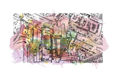 Campo Grande Brezilya 'nın batısında yer alan bir şehirdir. Vektörde elle çizilmiş resim ile suluboya sıçraması.