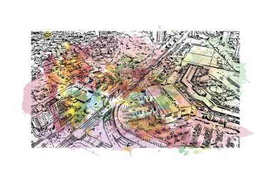 Campo Grande Brezilya 'nın batısında yer alan bir şehirdir. Vektörde elle çizilmiş resim ile suluboya sıçraması.