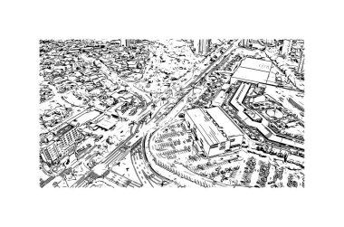 Campo Grande Brezilya 'nın batısında yer alan bir şehirdir. Vektörde elle çizilmiş çizim çizimi.