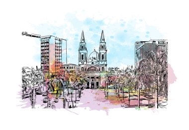 Campos dos Goytacazes, Brezilya 'da bir şehirdir. Vektörde elle çizilmiş resim ile suluboya sıçraması.