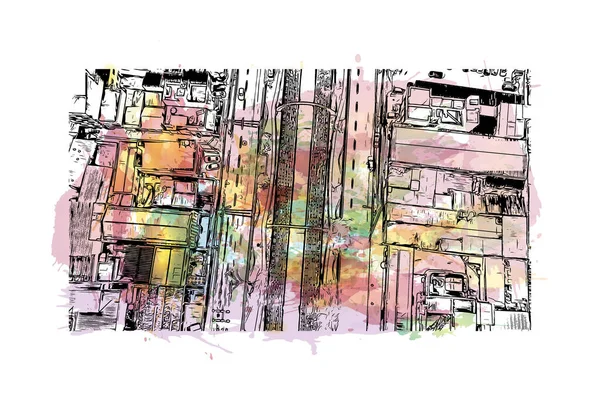 Campos dos Goytacazes, Brezilya 'da bir şehirdir. Vektörde elle çizilmiş resim ile suluboya sıçraması.