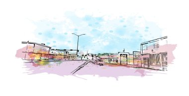 Print Building view of Carolina, Porto Riko 'nun kuzeydoğu kıyısında yer alan bir belediyedir. Vektörde elle çizilmiş çizim çizimi.