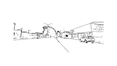 Print Building view of Carolina, Porto Riko 'nun kuzeydoğu kıyısında yer alan bir belediyedir. Vektörde elle çizilmiş çizim çizimi.
