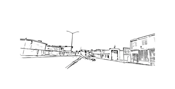 具有卡罗莱纳地标的印刷建筑视图是位于波多黎各东北部海岸的一个市政当局 矢量手绘草图 — 图库矢量图片