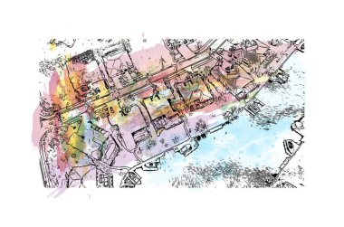 Cape Coral, Florida 'nın güneybatısında yer alan bir şehirdir. Vektörde elle çizilmiş resim ile suluboya sıçraması.