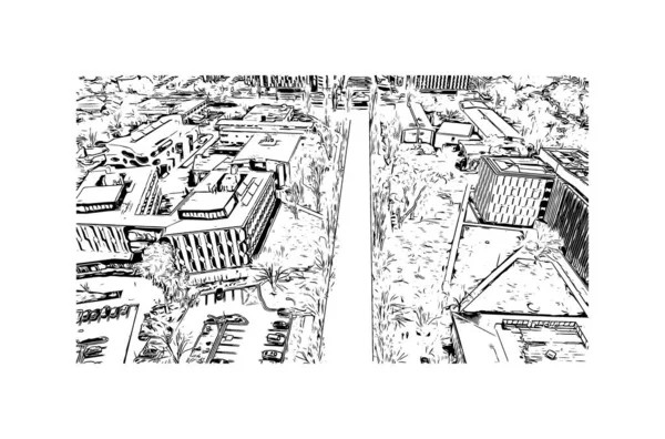 Print Building View Landmark Canberra Australiens Huvudstad Handritad Skiss Illustration — Stock vektor