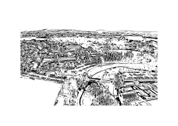 Print Vue Imprenable Sur Canberra Est Capitale Australie Illustration Dessinée — Image vectorielle