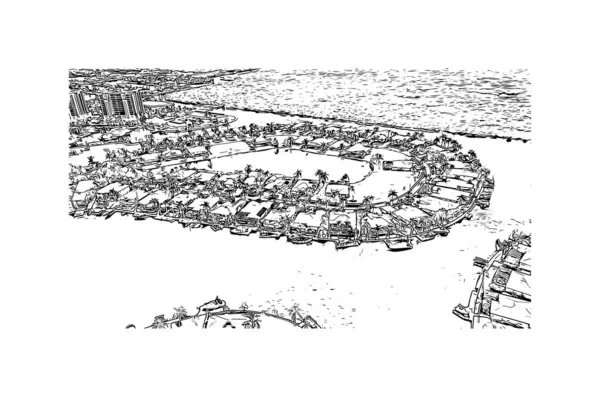 Print Вид Мыс Корал Город Юго Востоке Флориды Ручной Рисунок — стоковый вектор