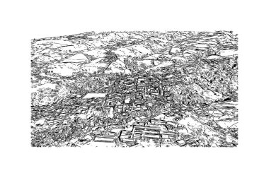 Print Building view with landmark of Kartago is the city in Costa Rica. Vektörde elle çizilmiş çizim çizimi.