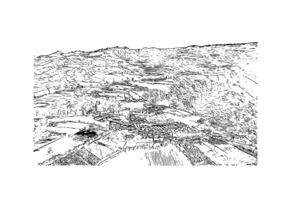 Print Building view with landmark of Kartago is the city in Costa Rica. Vektörde elle çizilmiş çizim çizimi.