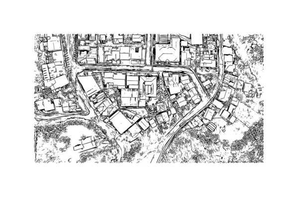 卡加戈的标志性建筑是哥斯达黎加的城市 矢量手绘草图 — 图库矢量图片