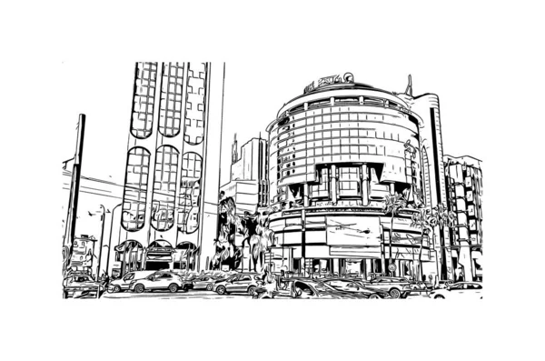 Print Building View Landmark Casablanca Hamnstad Och Kommersiellt Nav Västra — Stock vektor