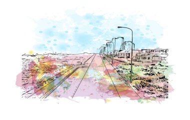 Cape Town, Afrika kıtasında bulunan bir şehirdir. Vektörde elle çizilmiş resim ile suluboya sıçraması.