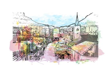 Cape Town, Afrika kıtasında bulunan bir şehirdir. Vektörde elle çizilmiş resim ile suluboya sıçraması.