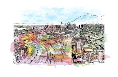 Cape Town, Afrika kıtasında bulunan bir şehirdir. Vektörde elle çizilmiş resim ile suluboya sıçraması.