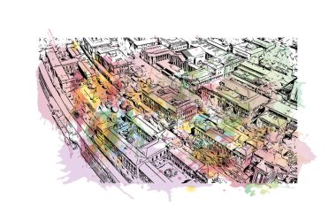 Cape Town, Afrika kıtasında bulunan bir şehirdir. Vektörde elle çizilmiş resim ile suluboya sıçraması.