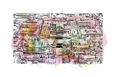 Cape Town, Afrika kıtasında bulunan bir şehirdir. Vektörde elle çizilmiş resim ile suluboya sıçraması.