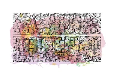 Cape Town, Afrika kıtasında bulunan bir şehirdir. Vektörde elle çizilmiş resim ile suluboya sıçraması.