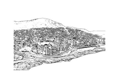 Cape Town, Afrika kıtasında bulunan bir şehirdir. Vektörde elle çizilmiş çizim çizimi.