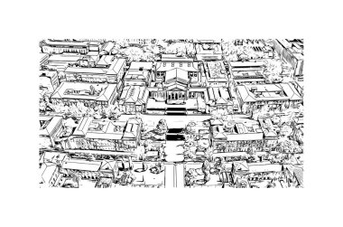 Cape Town, Afrika kıtasında bulunan bir şehirdir. Vektörde elle çizilmiş çizim çizimi.
