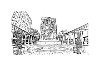 İspanya 'nın doğusunda yer alan Castellon Eyaleti' nin dönüm noktası olan Print Building Vilayeti. Vektörde elle çizilmiş çizim çizimi.