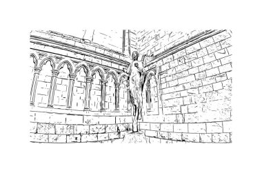 İspanya 'nın doğusunda yer alan Castellon Eyaleti' nin dönüm noktası olan Print Building Vilayeti. Vektörde elle çizilmiş çizim çizimi.