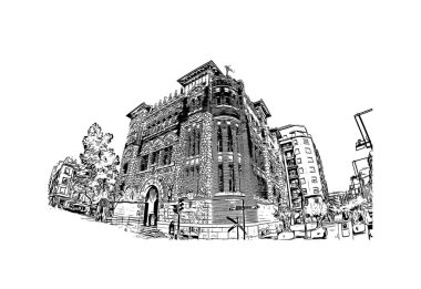 İspanya 'nın doğusunda yer alan Castellon Eyaleti' nin dönüm noktası olan Print Building Vilayeti. Vektörde elle çizilmiş çizim çizimi.