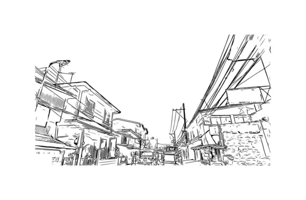 Print Building View Landmark Cavite City Philippines Hand Drawn Sketch — Stock Vector