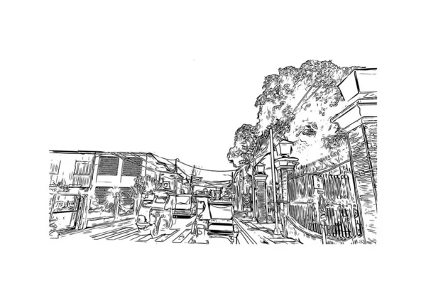 Print Building Vista Com Marco Cavite Cidade Nas Filipinas Desenho —  Vetores de Stock