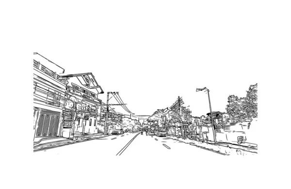 卡威的标志性建筑是菲律宾的一个城市 矢量手绘草图 — 图库矢量图片