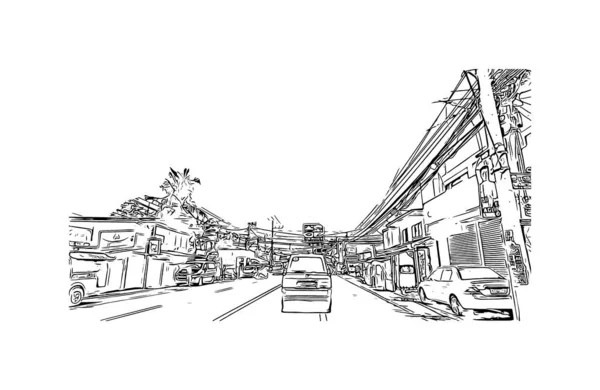 Print Building View Landmark Cavite Staden Filippinerna Handritad Skiss Illustration — Stock vektor