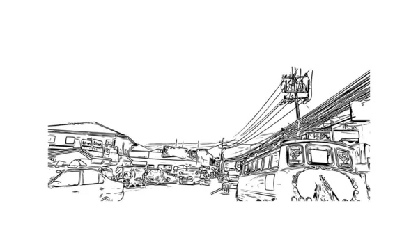 Print Вид Здание Достопримечательностью Кабо Город Филиппинах Ручной Рисунок Векторе — стоковый вектор