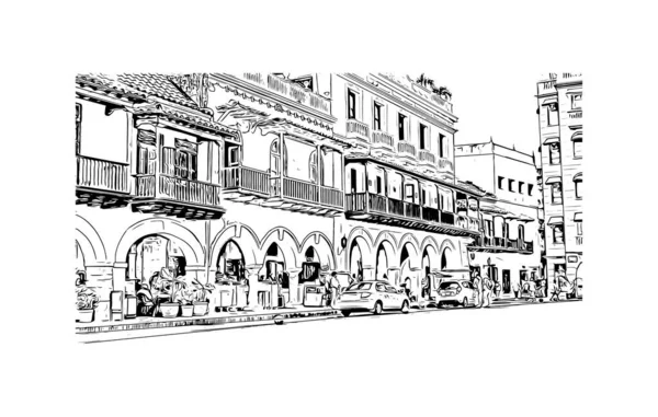 Imprimir Vista Del Edificio Con Hito Cartagena Una Ciudad Portuaria — Archivo Imágenes Vectoriales