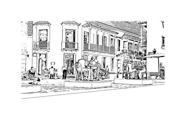 Print Vue Sur Bâtiment Avec Point Repère Cartagena Est Une — Image vectorielle