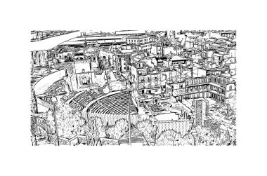 Print Building view with landmark of Cartagena is the city of Spain. Vektörde elle çizilmiş çizim çizimi.