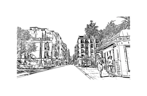 Print Building View Landmark Cartagena City Spain Hand Drawn Sketch — Stock Vector