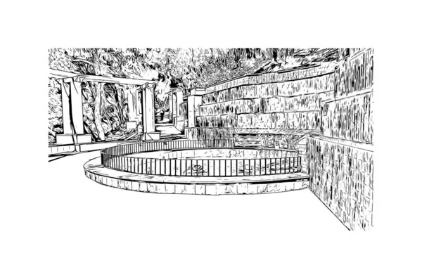 Imprimer Vue Sur Bâtiment Avec Monument Carthagène Est Ville Espagne — Image vectorielle