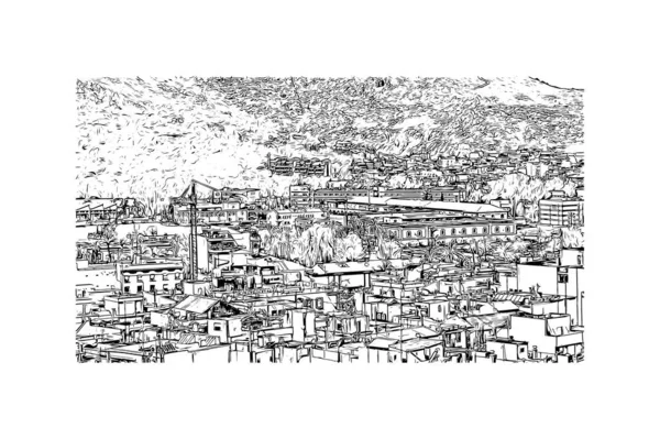 Imprimir Vista Del Edificio Con Hito Cartagena Ciudad España Dibujo — Archivo Imágenes Vectoriales