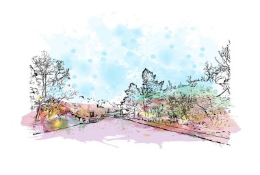 Caxias do Sul, Brezilya 'da bir şehirdir. Vektörde elle çizilmiş resim ile suluboya sıçraması.