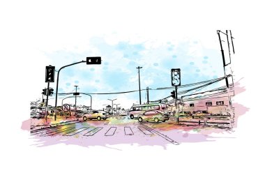 Caxias do Sul, Brezilya 'da bir şehirdir. Vektörde elle çizilmiş resim ile suluboya sıçraması.