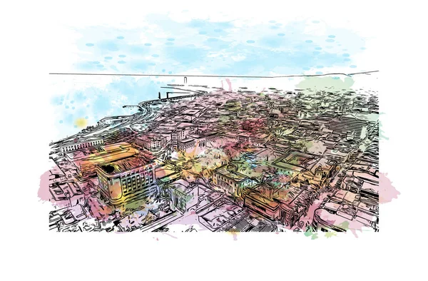 Print Building View Cebu Filipinler Bir Şehirdir Vektörde Elle Çizilmiş — Stok Vektör