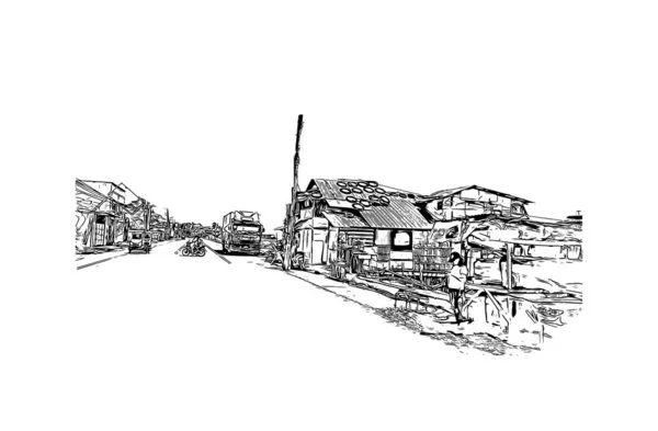 로간의 랜드마크가 필리핀의 도시이다 벡터로 손으로 스케치 — 스톡 벡터